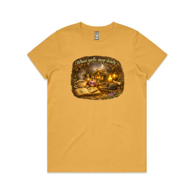 Where Spells Steep Slowly T-Shirt - Cosy Cottage Collection Thumbnail