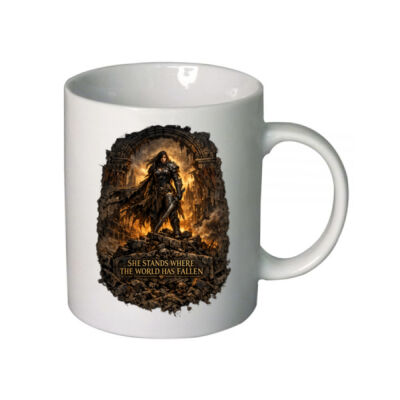 She Stands Where the World Has Fallen Ceramic Mug - Ash & Iron Collection Thumbnail