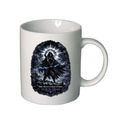 She Hunts Where Others Fear to Tread White Ceramic Mug - Midnight Sigil Collection Thumbnail